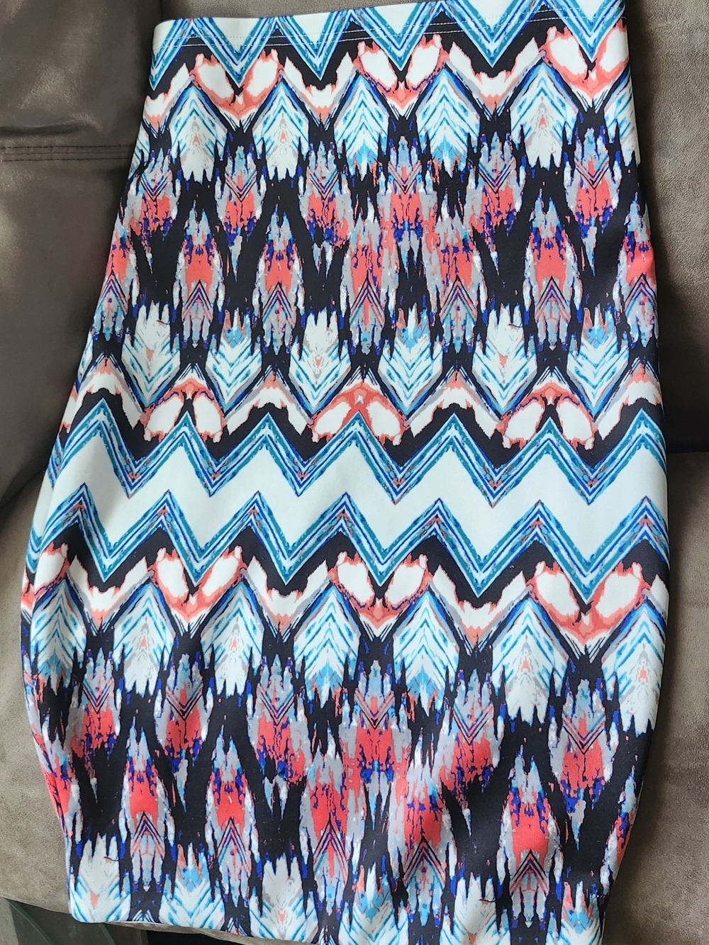 Sequin Hearts Blue, Coral & Navy Chevron Pencil Skirt